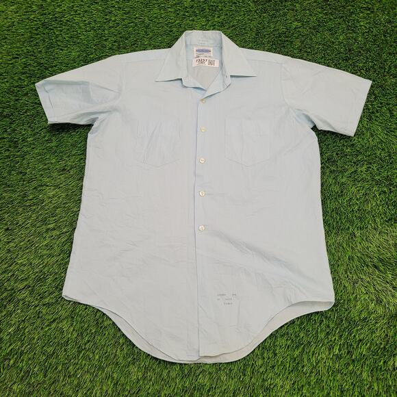 Vintage 70s Disco MOD Button Shirt XL 23x32 Powder-Blue - Picture 1 of 11